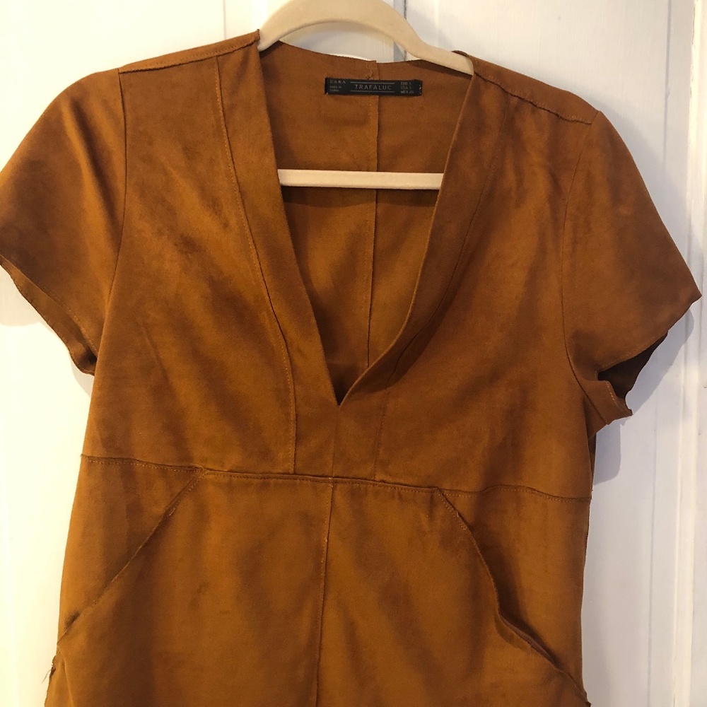 Zara short sleeve faux suede brown top